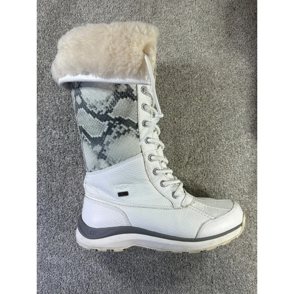 RARE UGG Adirondack II Tall White Snakeskin Leather Waterproof Boots  W6.5